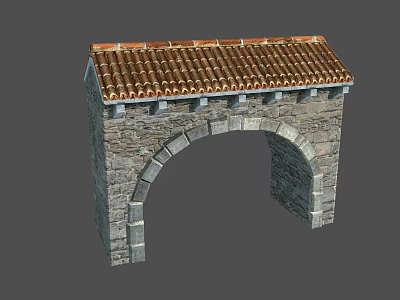 Stone Archway Structure With Tiled Roof And Classical Masonry Details 3d model