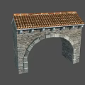 Stone Archway Structure With Tiled Roof And Classical Masonry Details