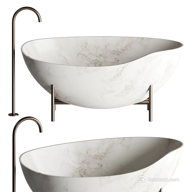 Elegant Freestanding Marble Bathtub with Metal Stand and Modern Faucet Design 3d model 
