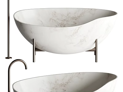 Elegant Freestanding Marble Bathtub with Metal Stand and Modern Faucet Design 3d model