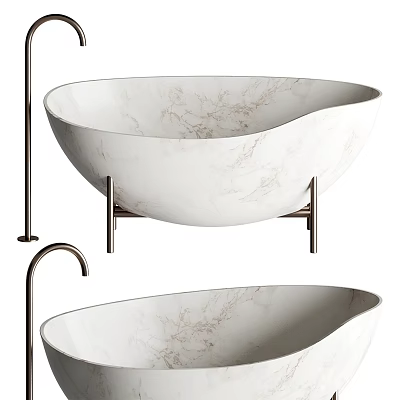 Elegant Freestanding Marble Bathtub with Metal Stand and Modern Faucet Design 3d model