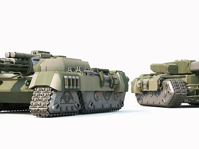 Two Green Military Tanks With Large Cannons Heavy Tracks And Armor 3d model