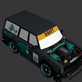 Black Retro Racing Car with Destroyer Rubber Number 21 on Yellow Background