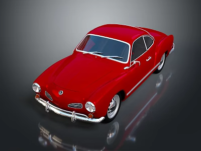 Red Vintage Coupe Car with Sleek Body Chrome Accents Silver Wheels and Dark Surface Reflection 3d model