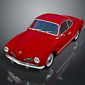 Red Vintage Coupe Car with Sleek Body Chrome Accents Silver Wheels and Dark Surface Reflection