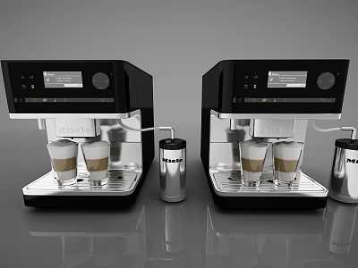 Modern Kitchen Appliances Dual Coffee Machines With Coffee Cups And Milk Frother 3d model