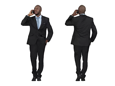 Man in Black Suit Talking on the Phone Full Body Front and Back View 3d model