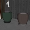 Modern Green And Brown Leather Stools With White Padded Tops And Metal Bases