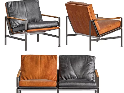 Modern Black And Brown Leather Lounge Chairs With Sleek Metal Frame Design 3d model