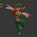 Game and Movie Character With Red Hair Black Wide Brim Hat Green Pants Dancing Pose