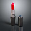 Red Lipstick Cosmetics With Black Case And Silver Accent On Reflective Surface 3d model
