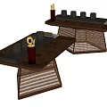 Modern Wooden Top Tea Tables With Teacups And Woven Rattan Legs