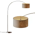 Modern Floor Lamp With Curved Arm And Round Textured Wooden Shade Design