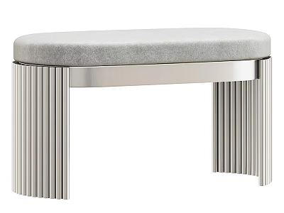 Gray Padded Sofa Bench With Curved Seat And Silver Vertical Striped Metal Legs 3d model