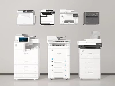 Different Types Of Modern Office Appliances Including Multifunction Printers Copiers And Scanners 3d model