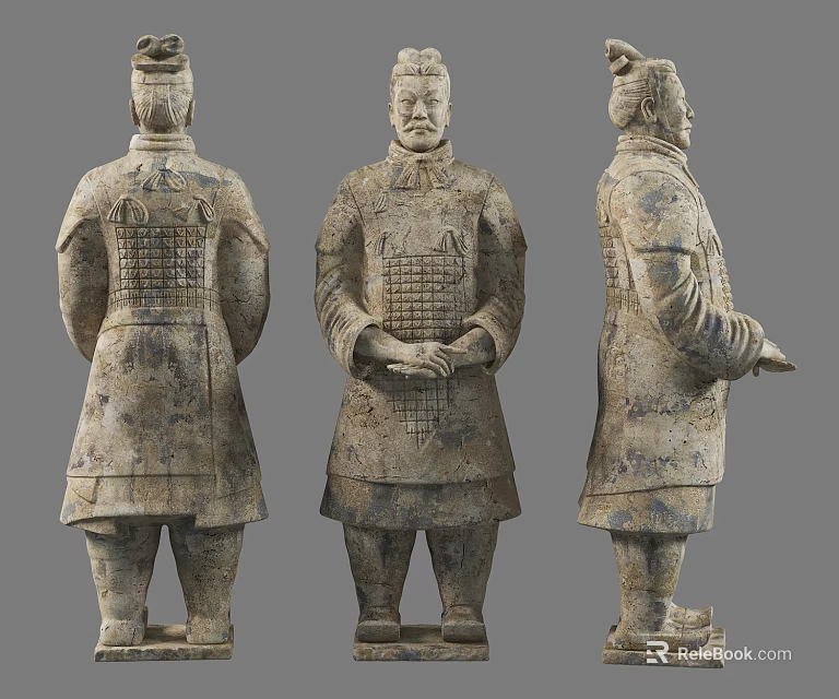 Ancient Terracotta Warrior Sculptures Showcasing Historical Military Figures In Traditional Armor 3d model 