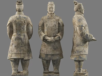 Ancient Terracotta Warrior Sculptures Showcasing Historical Military Figures In Traditional Armor 3d model