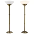 Two Elegant Brass Floor Lamps With Tall Slim Poles For Home Interior Lighting