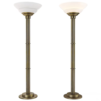 Two Elegant Brass Floor Lamps With Tall Slim Poles For Home Interior Lighting 3d model