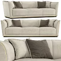 Light Gray Three Seater Sofa with Golden Trim and Dark Brown Cushions