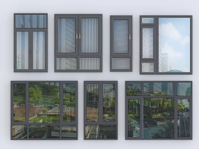 Various Styles Of Modern Casement Windows With Glass Panels And Exterior Views 3d model