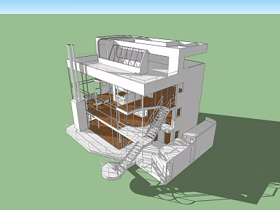 Modern Detached Villa With Multi Level Structure Exterior Staircase And Open Balcony Design 3d model