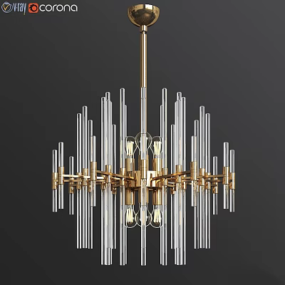 Modern Golden Chandelier Design With Transparent Glass Tubes And Bulbs 3d model