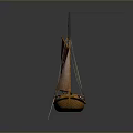 Wooden Model Ship With Two Masts Red Sails And Wooden Hull Design