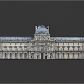 Detailed Architectural Model of Historic Building with Blue Roof Central Dome and Symmetrical Facade Reflection