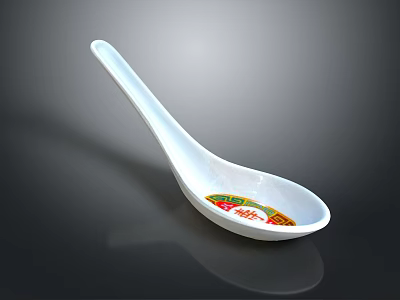 Artistic Ceramic White Spoon With Traditional Colorful Decorative Pattern Design 3d model