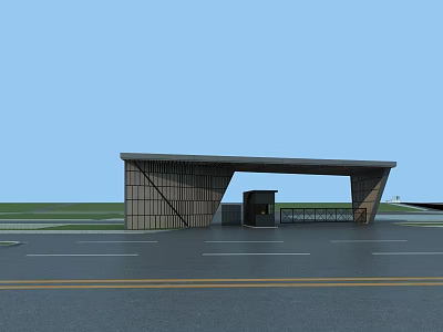 Modern Entrance Gate Design With Geometric Structure And Security Booth Front Road 3d model