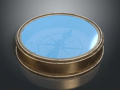 Antique Golden Frame Compass With Blue Glass Dial And Navigation Needle 3d model