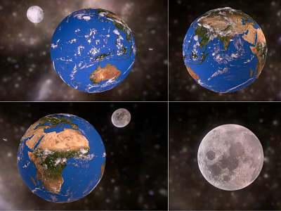 Detailed Earth And Moon Views In Starry Space Background With Different Perspectives 3d model