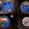 Detailed Earth And Moon Views In Starry Space Background With Different Perspectives