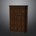 Traditional Wooden Cabinet With Double Paneled Doors Brown Finish And Decorative Top