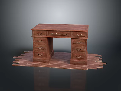 Elegant Classic Wooden Desk With Multiple Drawers On Wooden Floor Base 3d model
