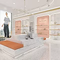 Fashion Boutique Interior With Marble Walls Gold Shelves Orange Seating And Clothing