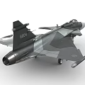 Gray Military Gripen Fighter Jet Model With Missiles And Landing Gear