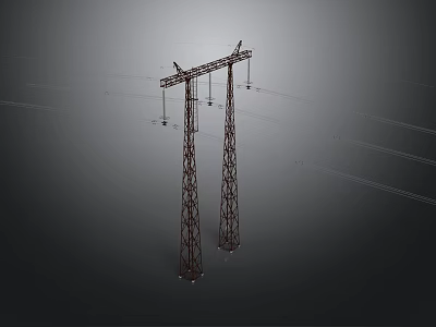 High Voltage Electricity Transmission Towers With Metal Framework And Power Lines 3d model