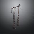 High Voltage Electricity Transmission Towers With Metal Framework And Power Lines