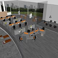 Modern Office Workspace With Ergonomic Desks And Orange Office Chairs