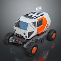 White And Orange Off Road Vehicle With Satellite Dish Spotlights And Large Wheels