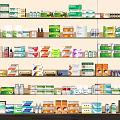 Medical Devices on Organized Shelves with Various Medicine Products and Packages