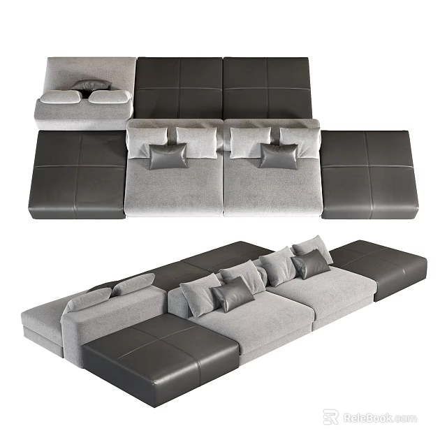 Modern Sectional Sofa With Gray And Black Modular Design And Comfortable Cushions 3d model