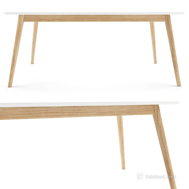 Minimalist Dining Table With Light Wood Legs And White Top Surface 3d model