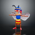 Cute Cartoon Character Bee With Red Headband Blue Body Transparent Wings And Red Shoes