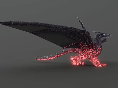 Mythical Dragon Game and Movie Character With Red Cracked Glowing Body And Black Wings 3d model