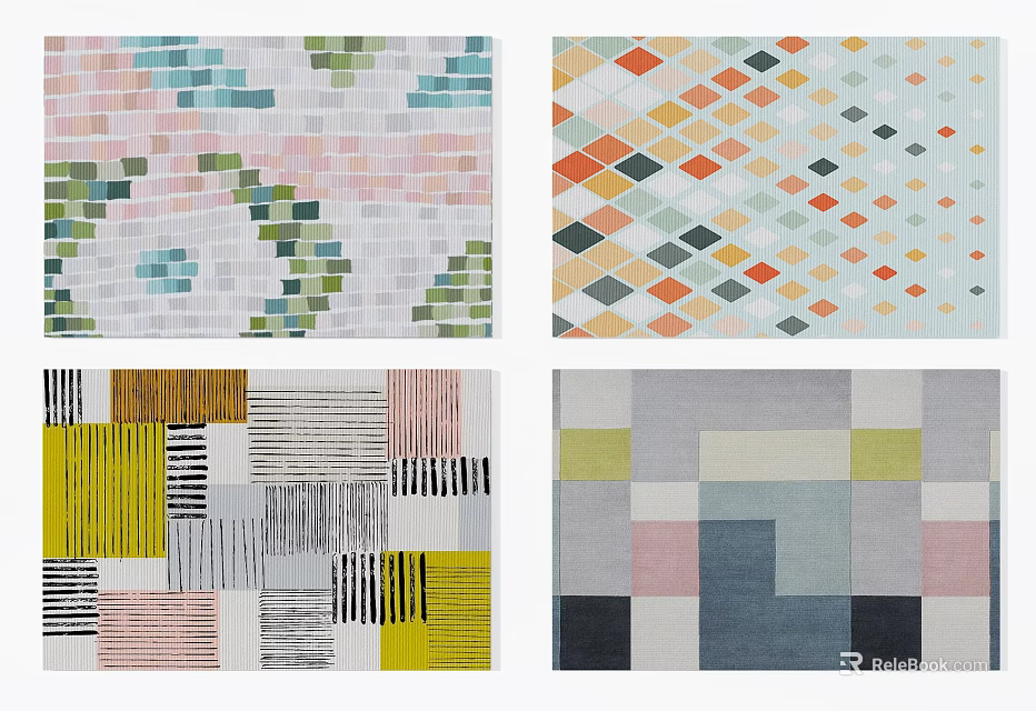 Stylish Square Rugs With Colorful Geometric Patterns And Modern Abstract Designs 3d model