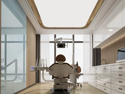 Modern Study Room Interior With Wooden Desk Bookshelf And Large Window Design 3d model