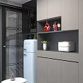 Modern Kitchen Interior Featuring White Cabinets Open Shelves And Spice Jars 3d model